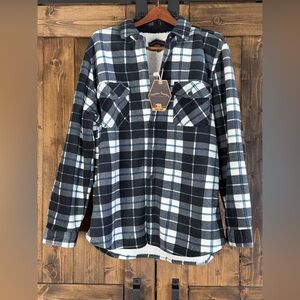 Unbranded Men's Black & White Plaid Sherpa-Lined Shacket